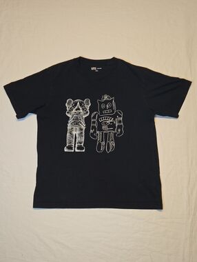 Uniqlo x Kaws Andy Warhol Black T-Shirt with White Robot & Kaws Bear Graphic